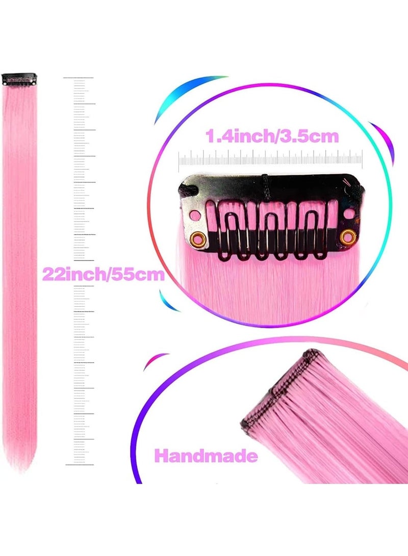 CLENEA 10 Pcs Hair Extensions Clip for Women, Clip in Hair Extensions, Synthetic Straight Long Hairpiece, Not Easy to Fall Out, Does Not Hurt Your Hair, For Daily, Cosplay, Party, Blue, Pink - Image 3